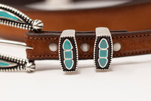 Carica l'immagine nel visualizzatore di Gallery, ALBERTO LUTI Cintura texana Cognac con fibbia turchese