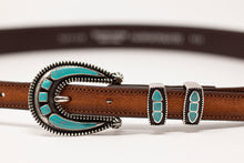 Carica l'immagine nel visualizzatore di Gallery, ALBERTO LUTI Cintura texana Cognac con fibbia turchese