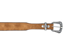 Carica l'immagine nel visualizzatore di Gallery, ALBERTO LUTI Cintura texana scamosciata con fibbia e puntale lavorati