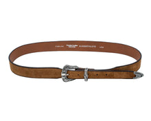 Carica l'immagine nel visualizzatore di Gallery, ALBERTO LUTI Cintura texana scamosciata con fibbia e puntale lavorati