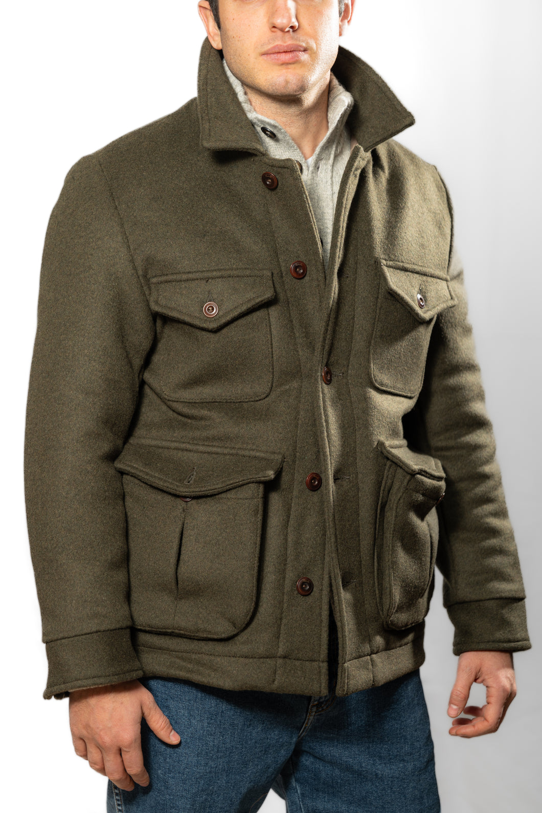 CAPALBIO Field-jacket in lana unita Col.Verde loden
